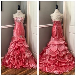 NEW TIFFANY DESIGNS SZ 4 CORAL SATIN ORGANZA BEADED CORSET FORMAL EVENING GOWN